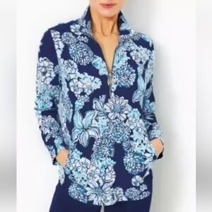 Lilly Pulitzer Skipper Quarter Zip Size Large Low tide Navy Bouquet All Day